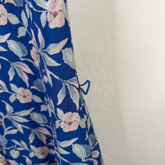Faherty Womens Orinda Floral Button Shirt Dress Blue Crepe Resort Beachy Large - Picture 6 of 13